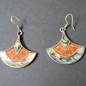 2" Vintage Sterling Silver Inlaid Mother-of-Pearl Crescent Earrings